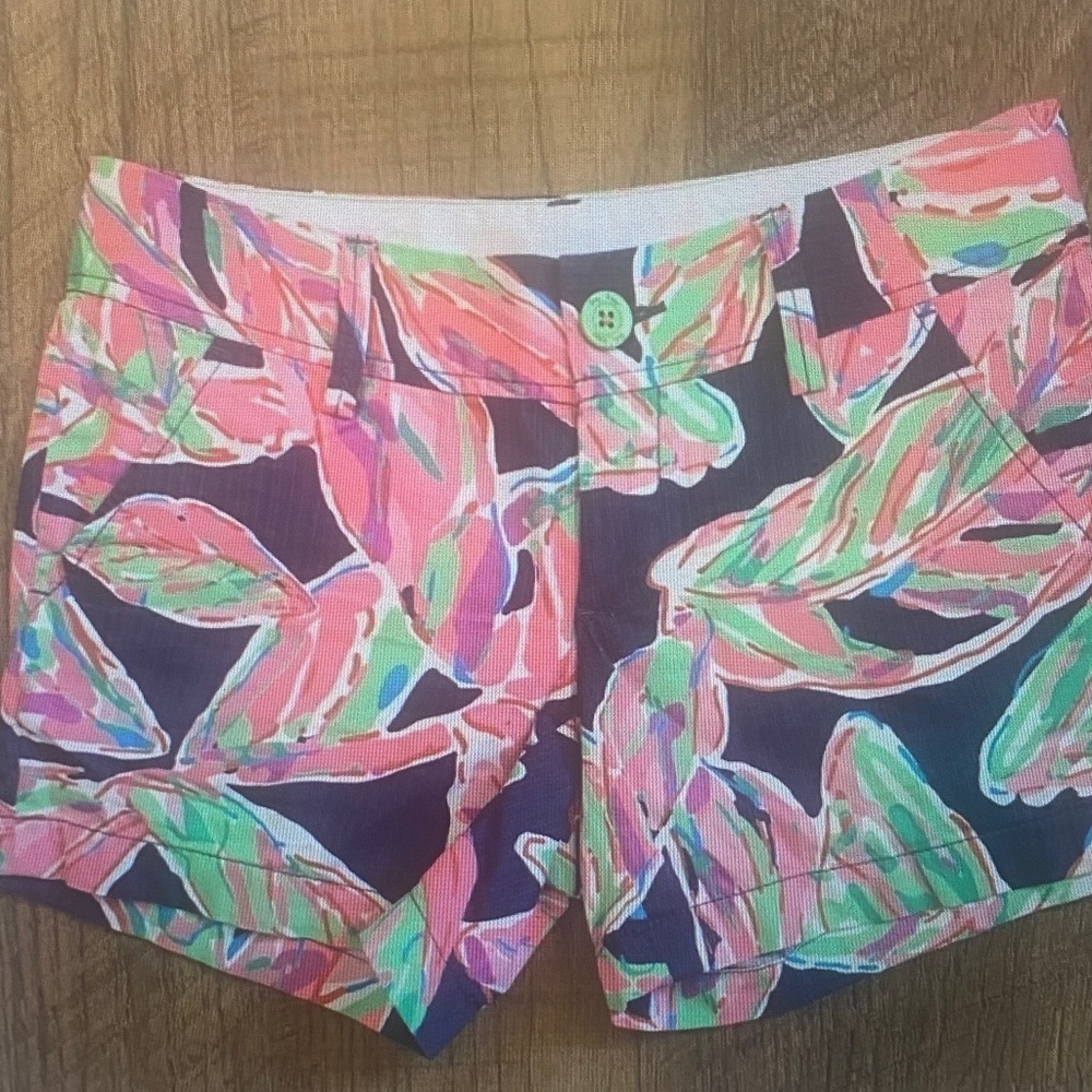Lilly Pulitzer Pink, Green & Navy High-Waist Tropical Shorts